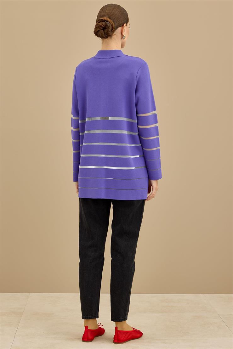 Örgü Detaylı Triko Rayon  Hırka LİLA