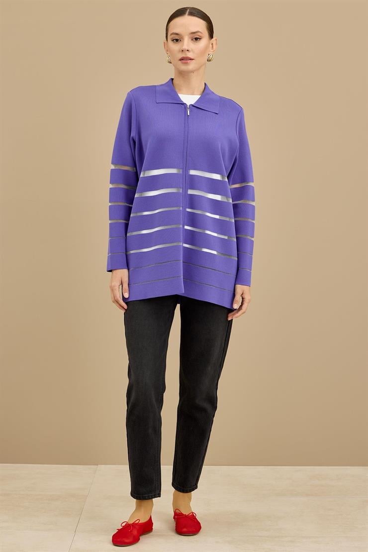 Örgü Detaylı Triko Rayon  Hırka LİLA
