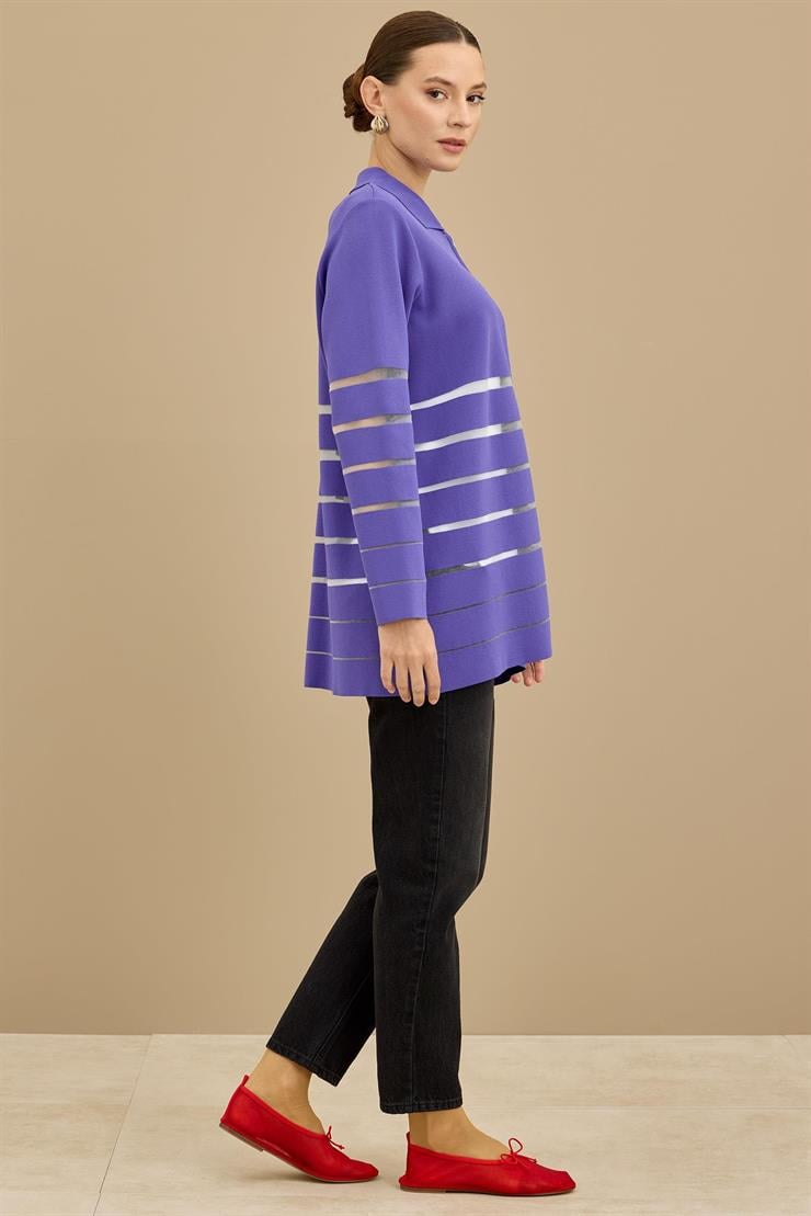 Örgü Detaylı Triko Rayon  Hırka LİLA