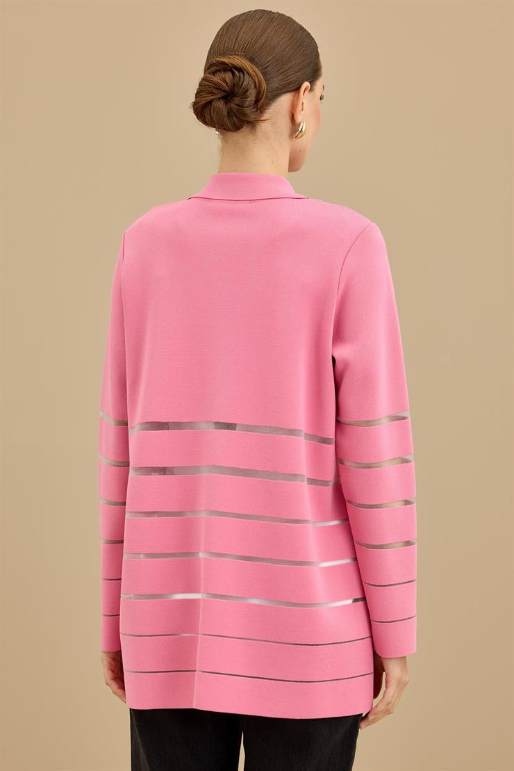 Örgü Detaylı Triko Rayon  Hırka PEMBE
