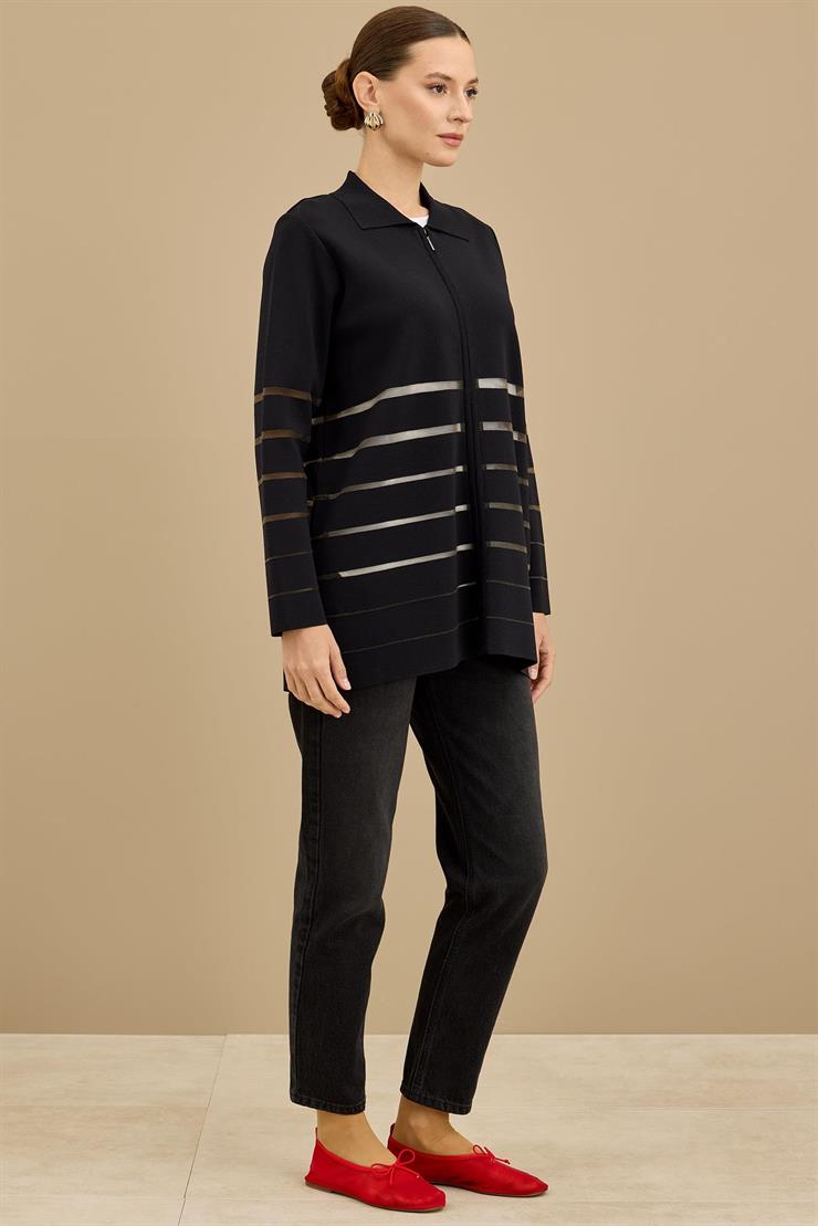 Örgü Detaylı Triko Rayon  Hırka SİYAH