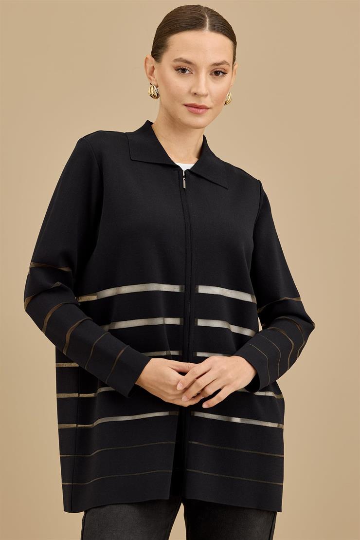 Örgü Detaylı Triko Rayon  Hırka SİYAH