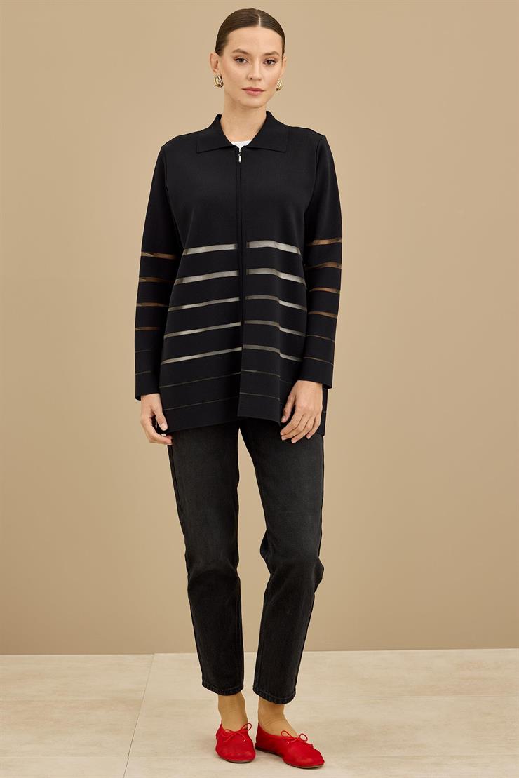 Örgü Detaylı Triko Rayon  Hırka SİYAH