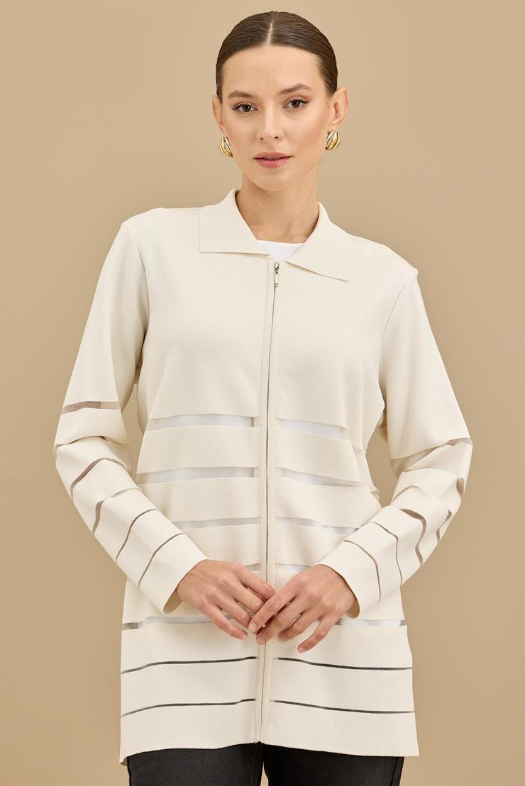 Örgü Detaylı Triko Rayon  Hırka VANİLLA