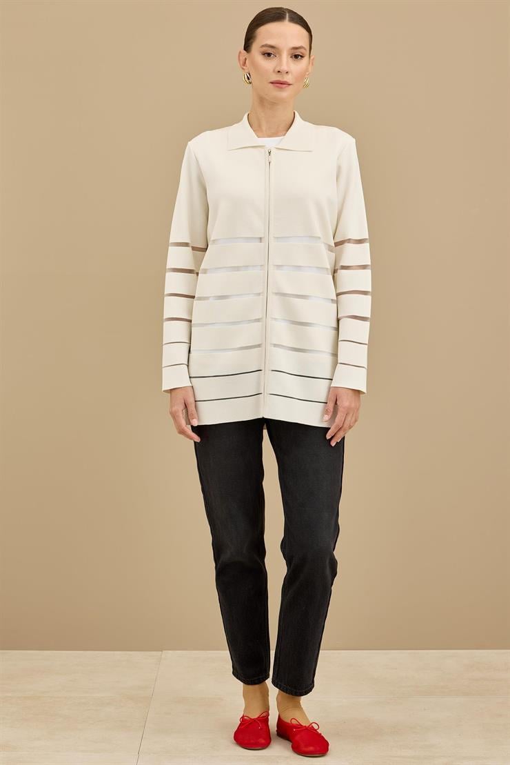 Örgü Detaylı Triko Rayon  Hırka VANİLLA