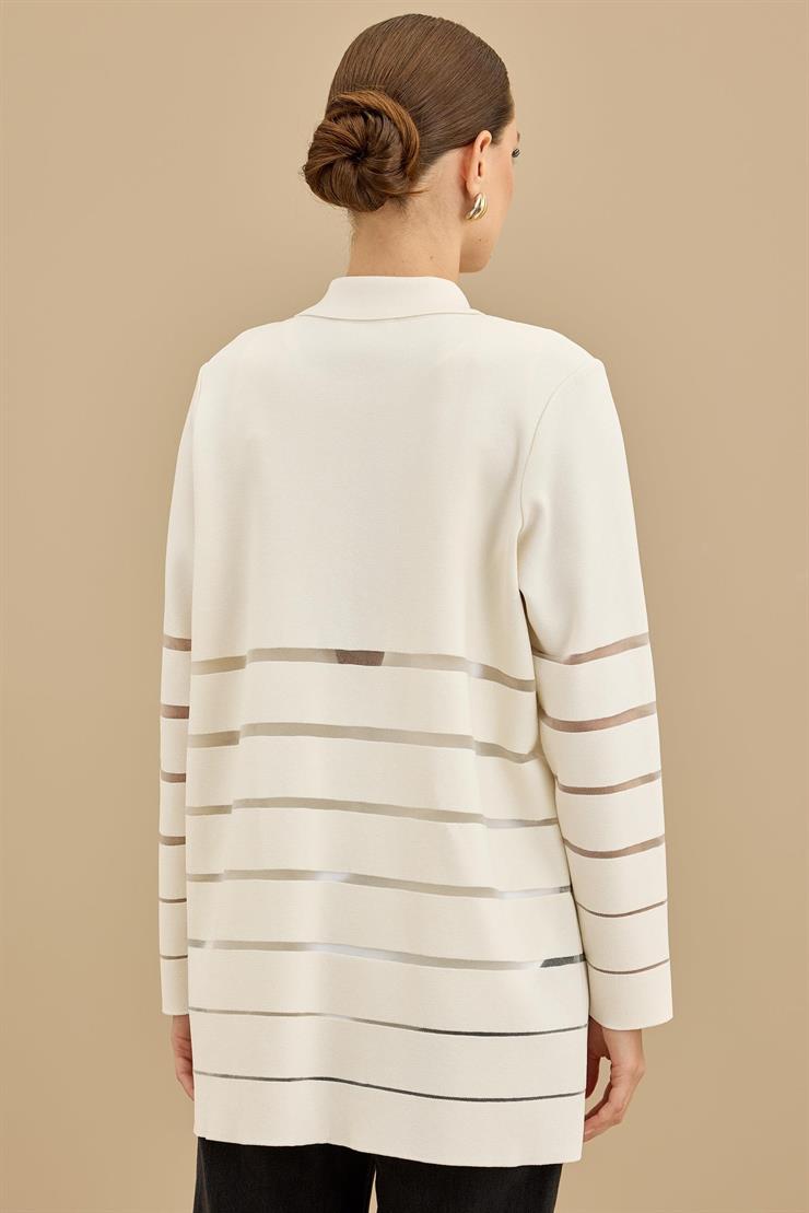 Örgü Detaylı Triko Rayon  Hırka VANİLLA