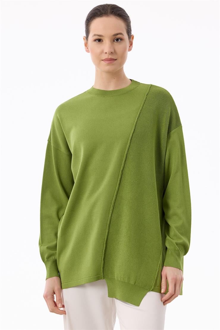 Örgü Detaylı Rayon Tunik YEŞİL