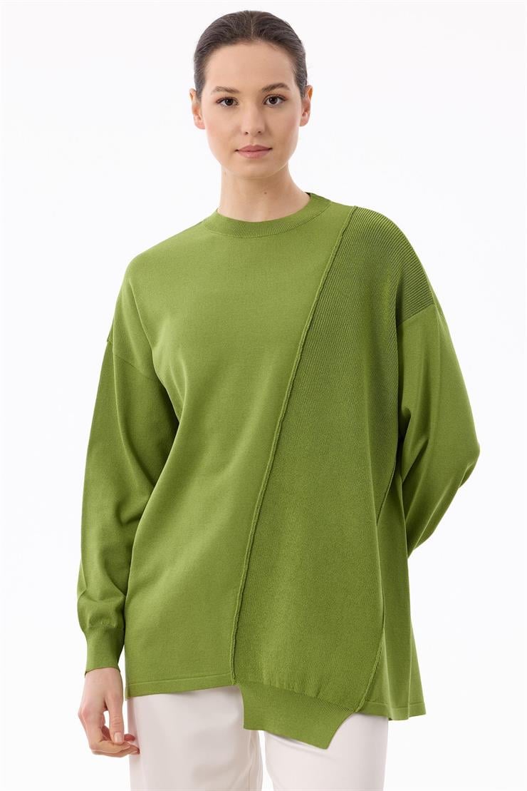Örgü Detaylı Rayon Tunik YEŞİL