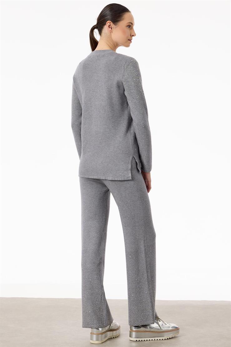 Paçası Taşlı Triko Takım GRİ