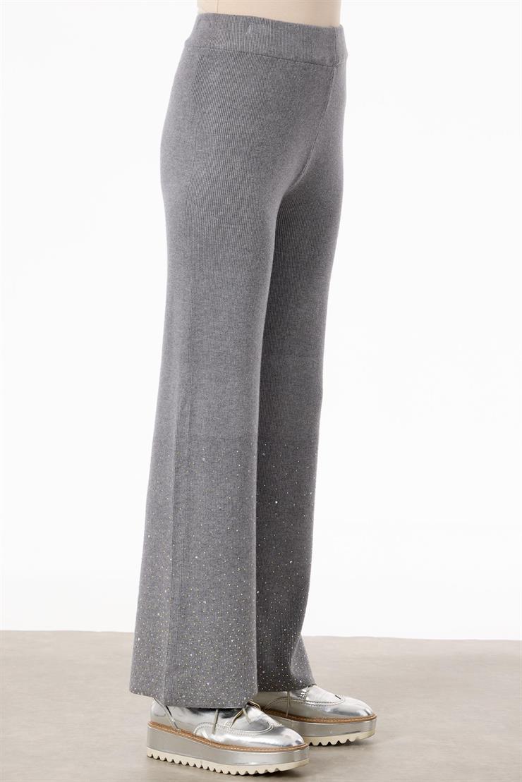 Paçası Taşlı Triko Takım GRİ