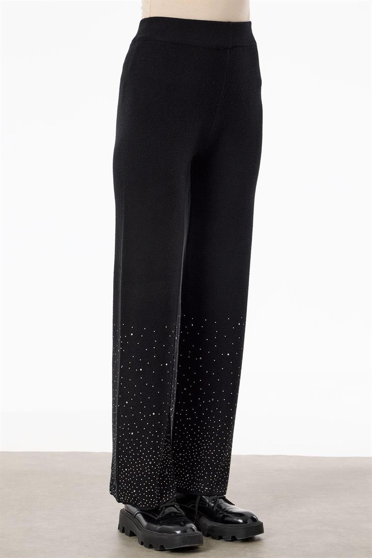 Paçası Taşlı Triko Takım SİYAH