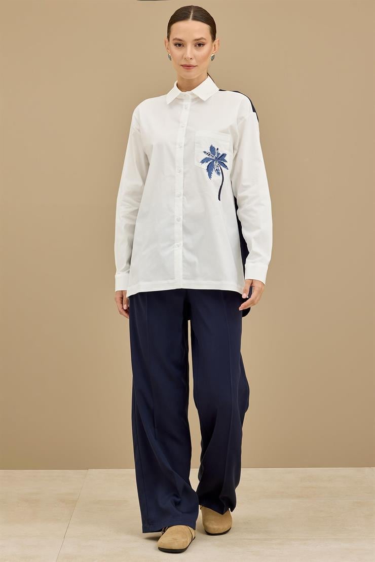 Palmiye Nakışlı Poplin Kombinli Takım LACİVERT