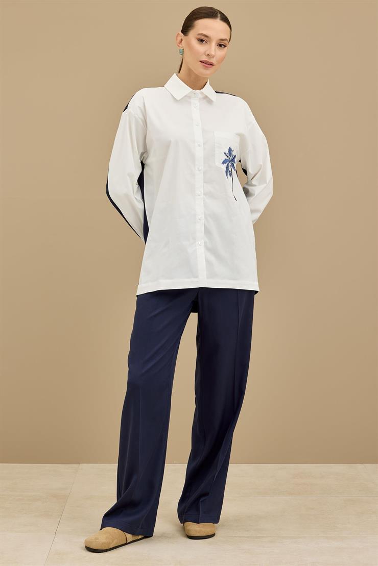 Palmiye Nakışlı Poplin Kombinli Takım LACİVERT