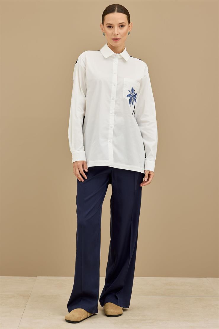 Palmiye Nakışlı Poplin Kombinli Takım LACİVERT