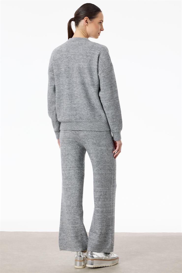 Payetli Pantolonlu Triko Takım GRİ