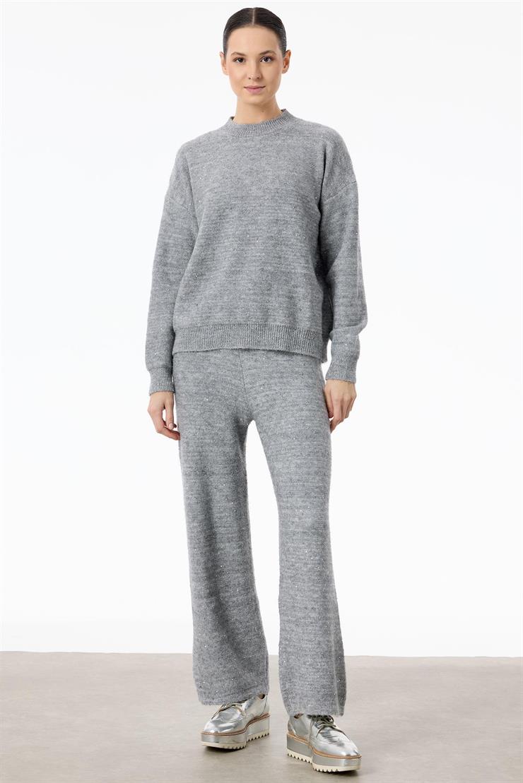 Payetli Pantolonlu Triko Takım GRİ