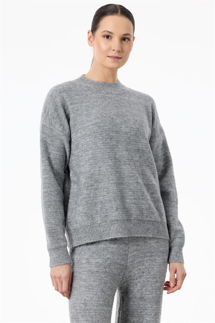 Payetli Pantolonlu Triko Takım GRİ