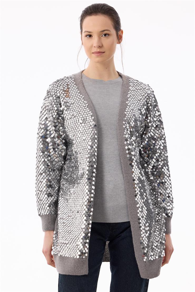 Payetli Triko Hırka GRİ-GRİ