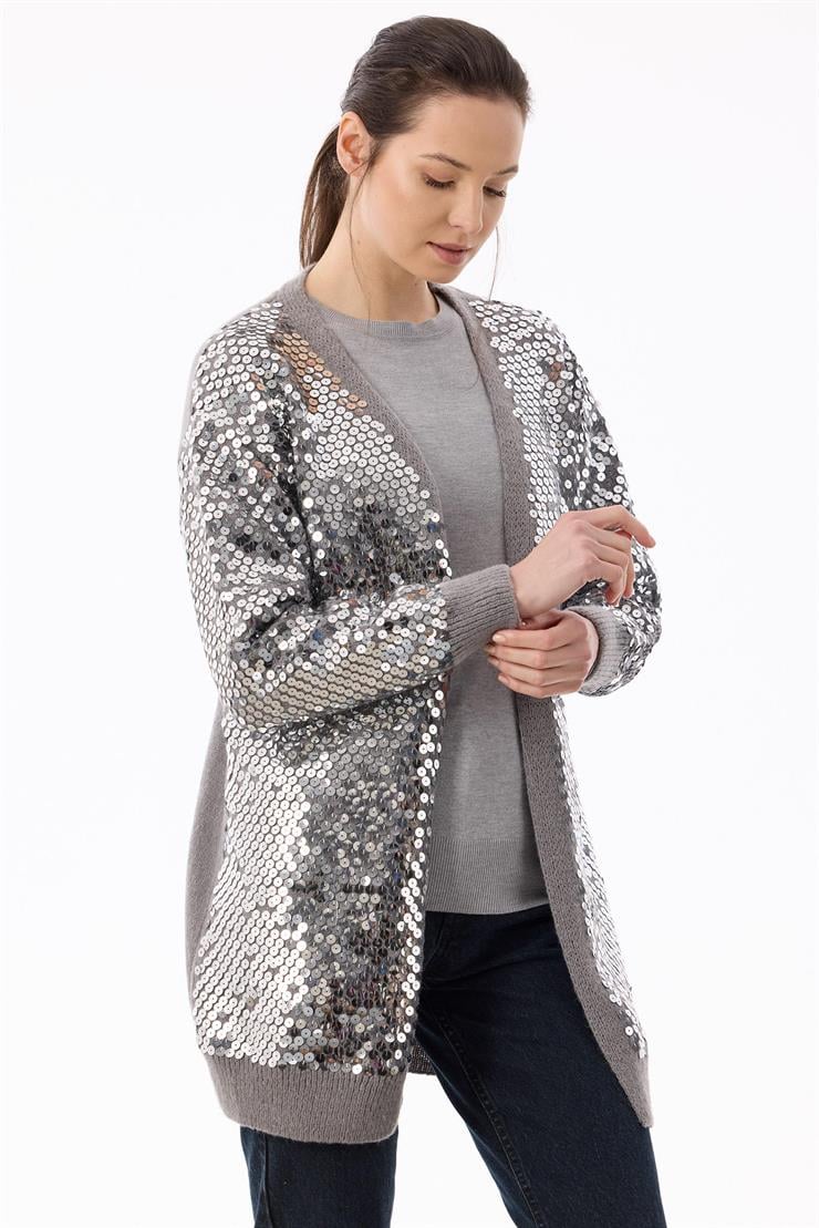 Payetli Triko Hırka GRİ-GRİ