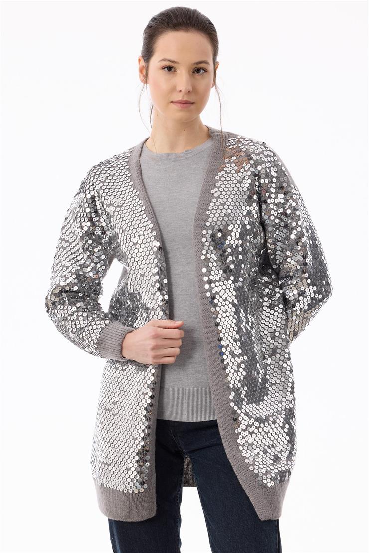 Payetli Triko Hırka GRİ-GRİ