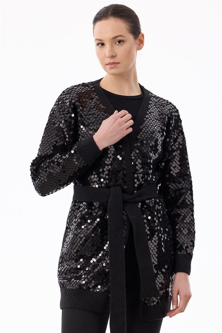 Payetli Triko Hırka SİYAH-SİYAH