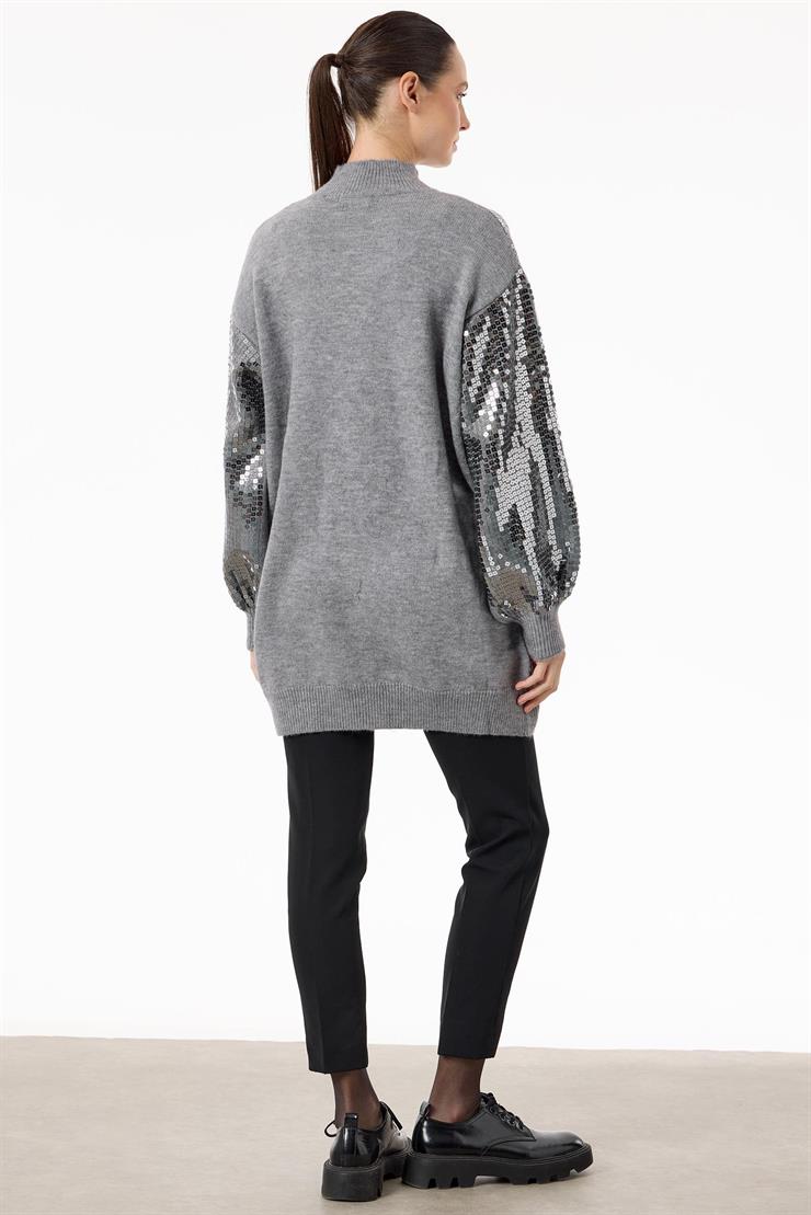 Payetli Yarım Balıkçı Triko Tunik GRİ-ANTRASİT