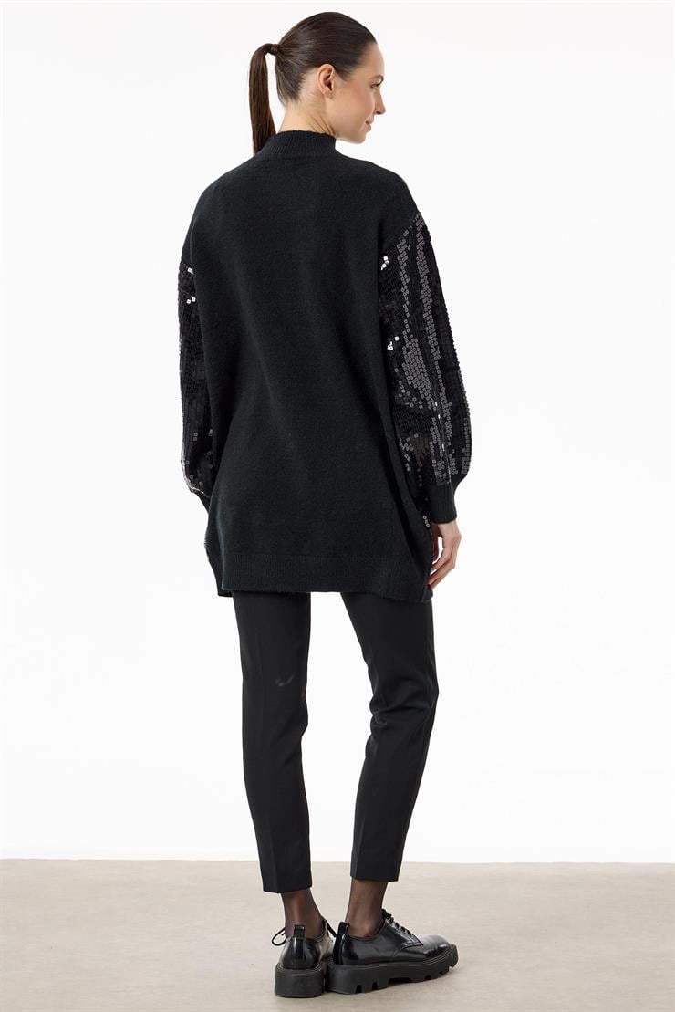 Payetli Yarım Balıkçı Triko Tunik SİYAH-SİYAH