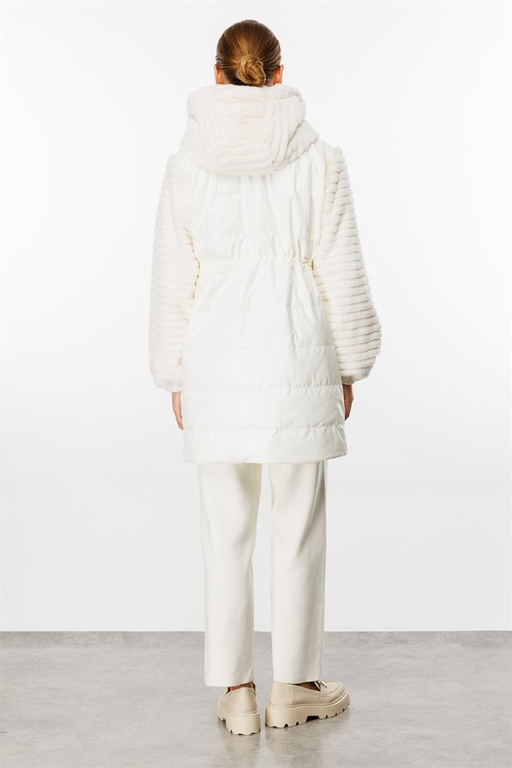 Peluş Kombinli Kapitone Mont-EKRU