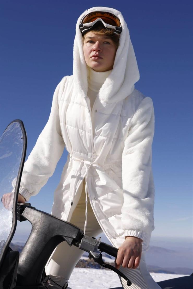 Peluş Kombinli Kapitone Mont-EKRU