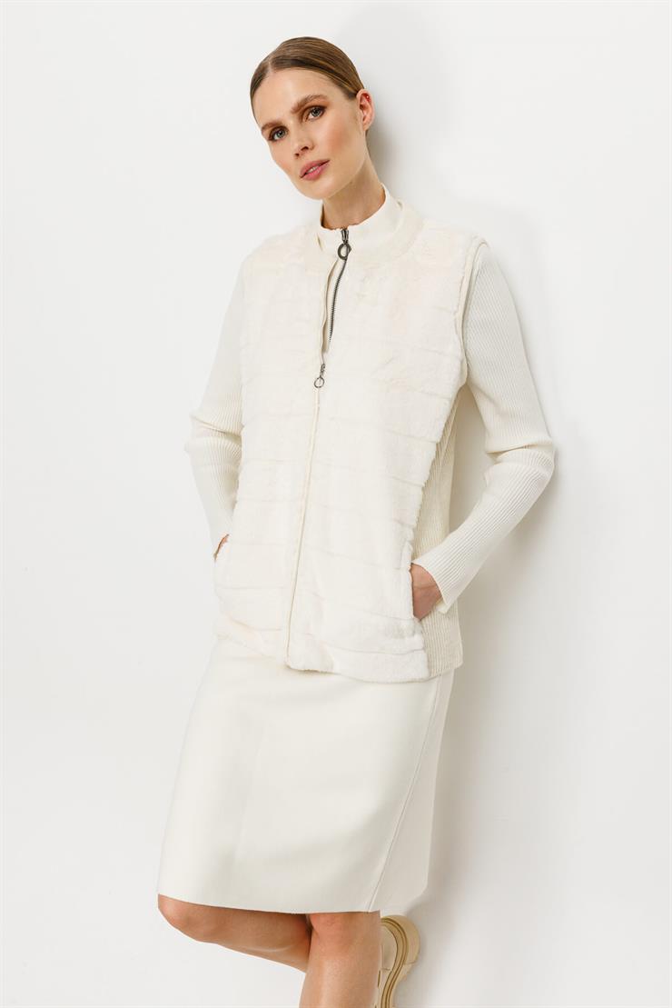 Peluş Kombinli Yelek-EKRU