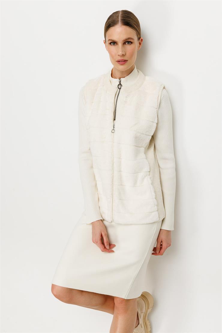 Peluş Kombinli Yelek-EKRU