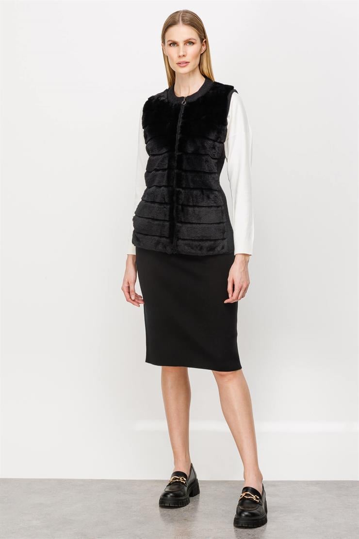 Peluş Kombinli Yelek-SİYAH