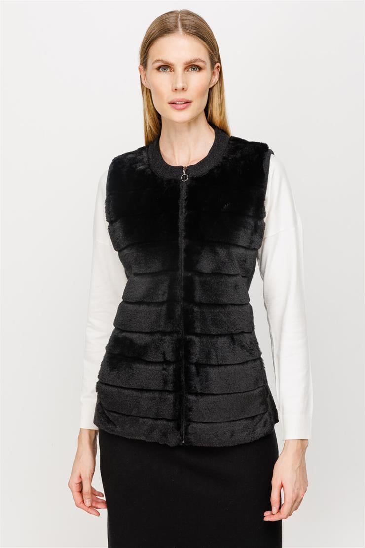 Peluş Kombinli Yelek-SİYAH