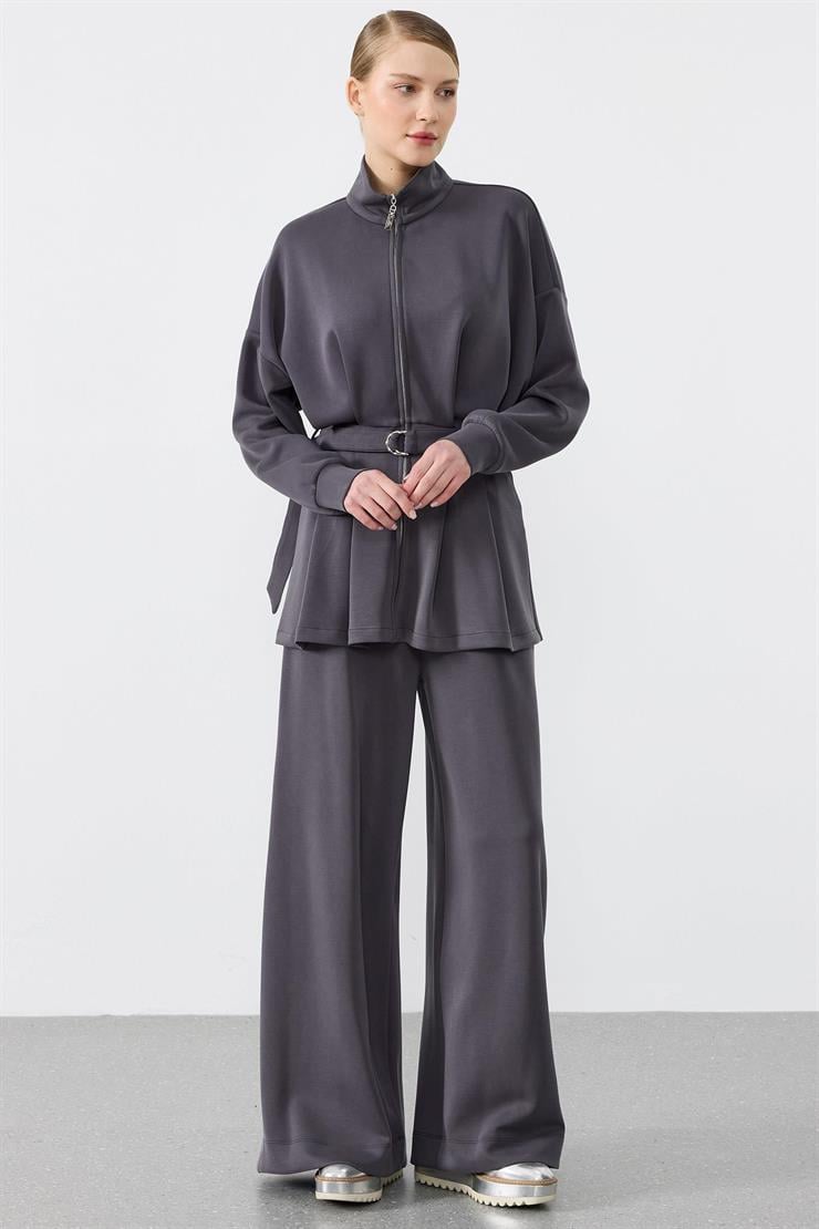 Pile Detaylı Pantolonlu İkili Takım ANTRASİT