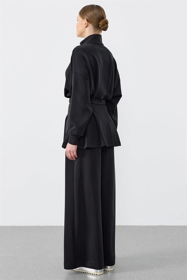 Pile Detaylı Pantolonlu İkili Takım SİYAH