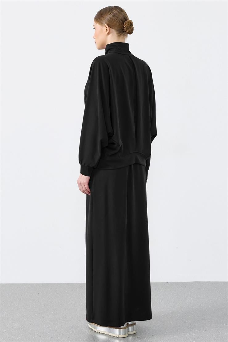 Pilikaşe Detaylı Fermuarlı Hırka Etekli Takım SİYAH