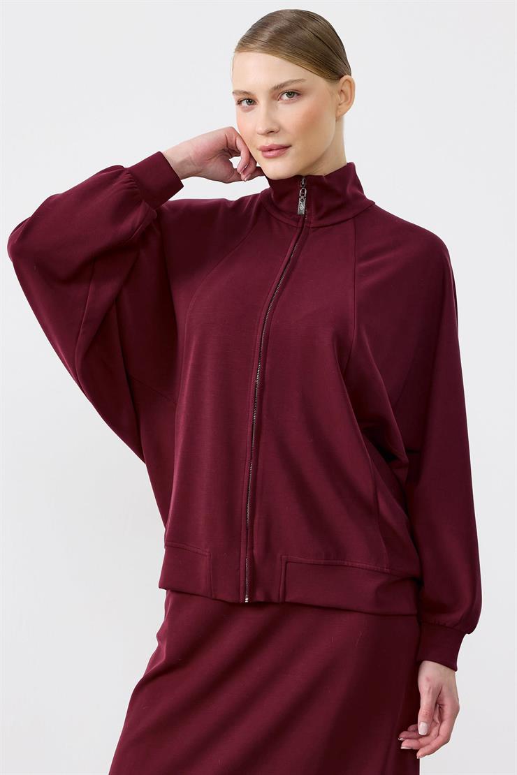 Pilikaşe Detaylı Fermuarlı Hırka Etekli Takım BORDO