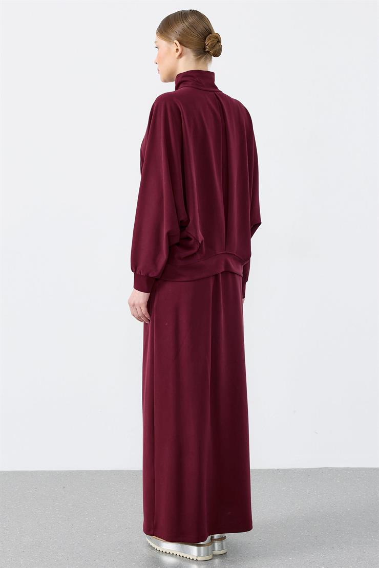 Pilikaşe Detaylı Fermuarlı Hırka Etekli Takım BORDO