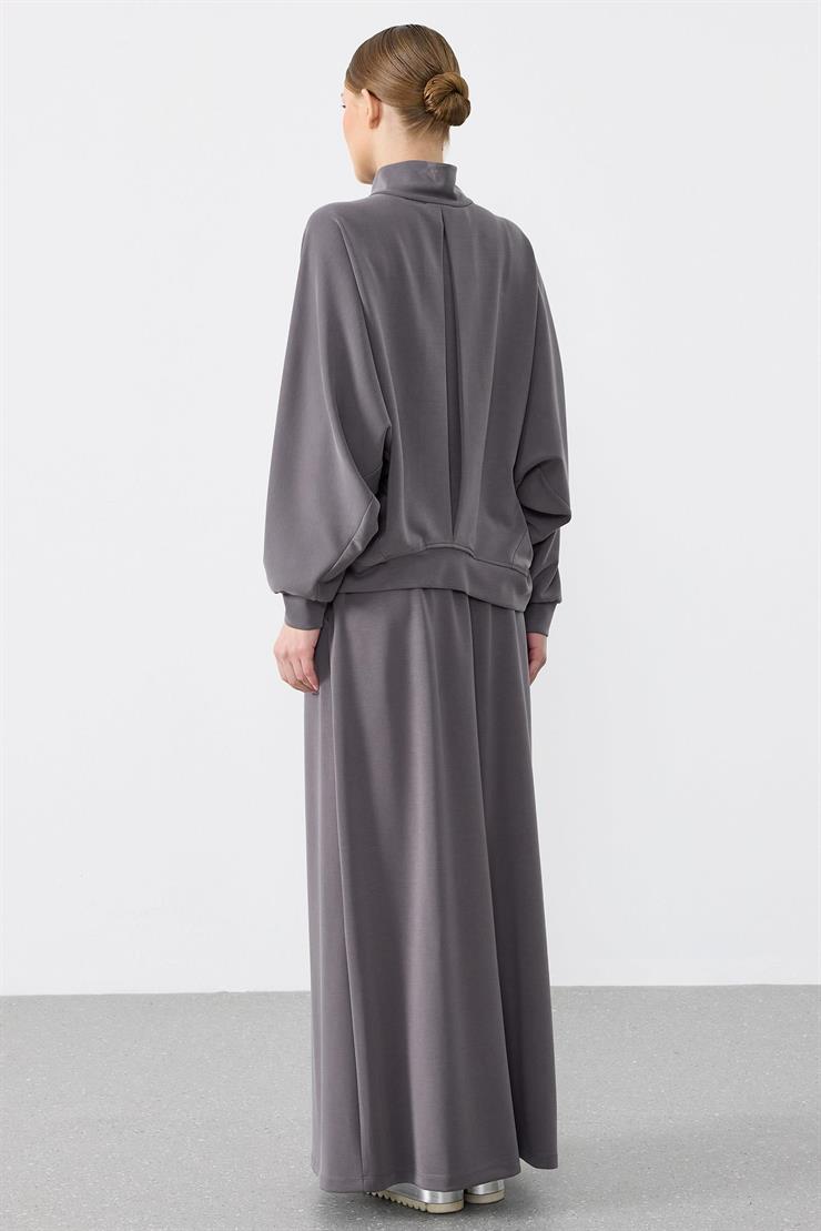 Pilikaşe Detaylı Fermuarlı Hırka Etekli Takım ANTRASİT