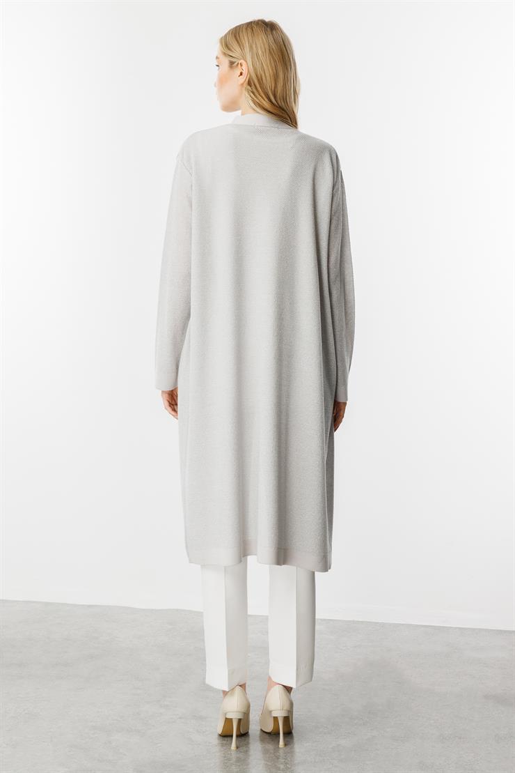 Pirinç Örgü Simli Triko Hırka-Orta Gri