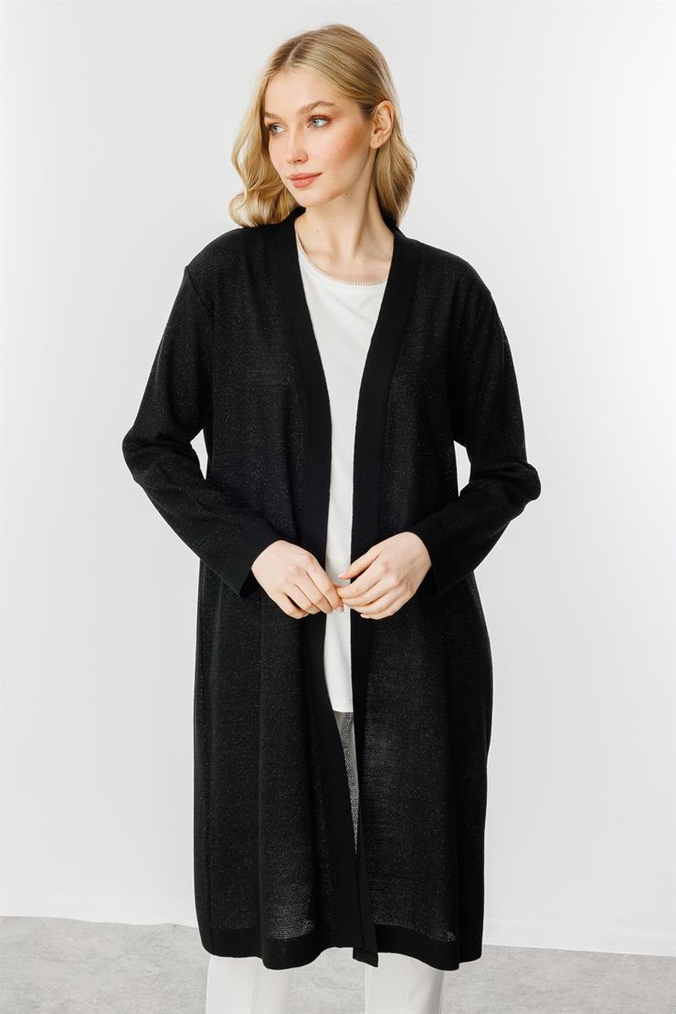 Pirinç Örgü Simli Triko Hırka-SİYAH