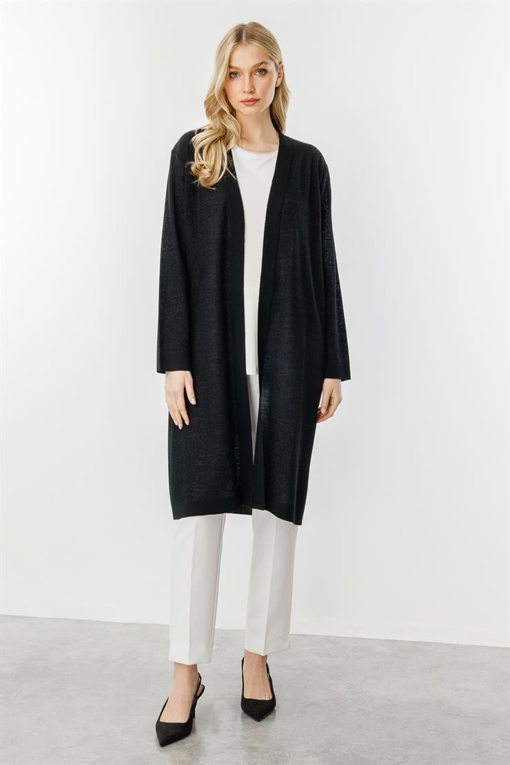 Pirinç Örgü Simli Triko Hırka-SİYAH