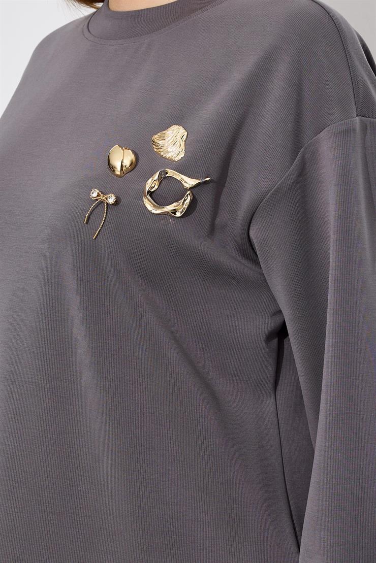 Plise Detaylı Aksesuarlı Tunik ANTRASİT