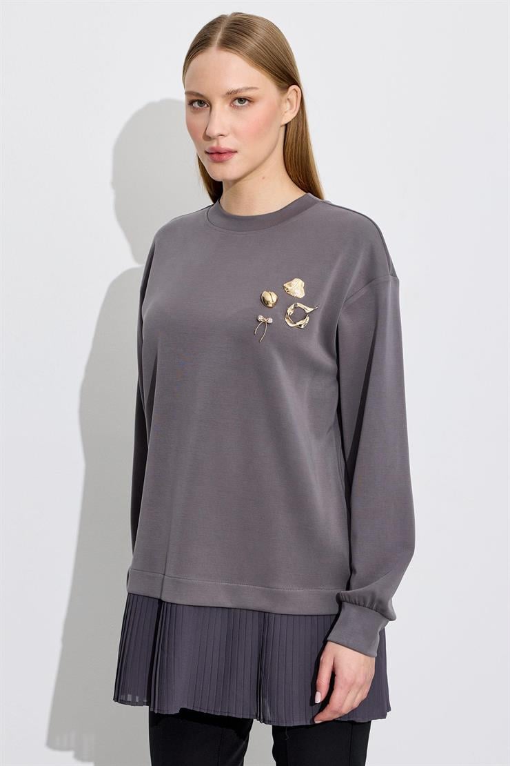 Plise Detaylı Aksesuarlı Tunik ANTRASİT