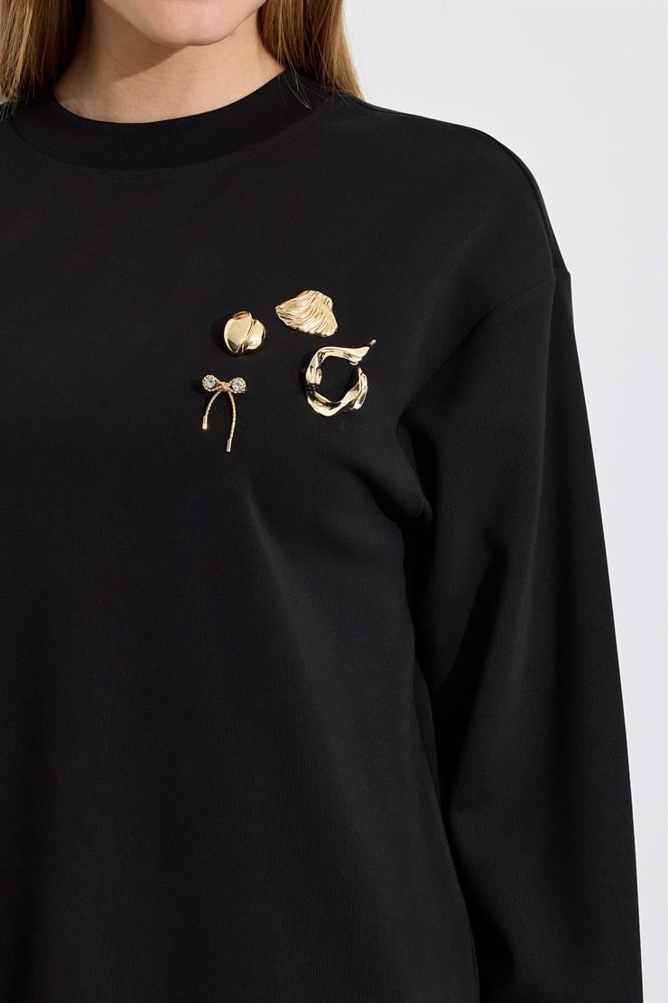 Plise Detaylı Aksesuarlı Tunik SİYAH