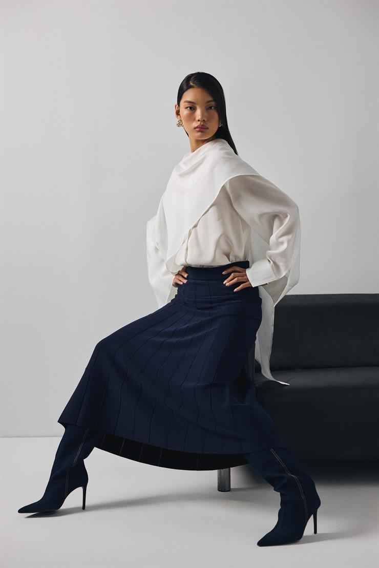 Pliseli Rayon Etek LACİVERT