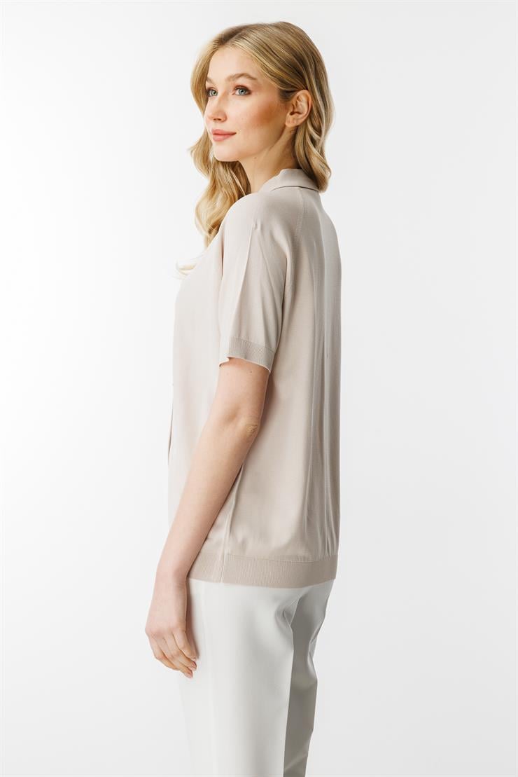 Polo Yaka Kısa Kol  Triko Hırka-Vizon