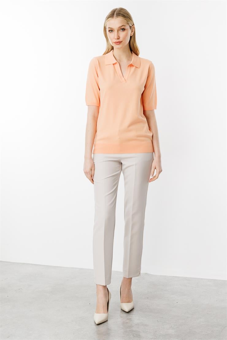 Polo Yaka Kısa Kol Triko Bluz-Somon