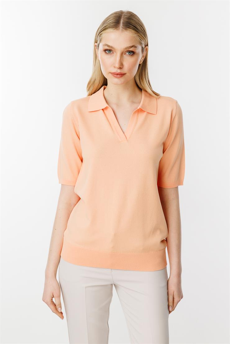 Polo Yaka Kısa Kol Triko Bluz-Somon