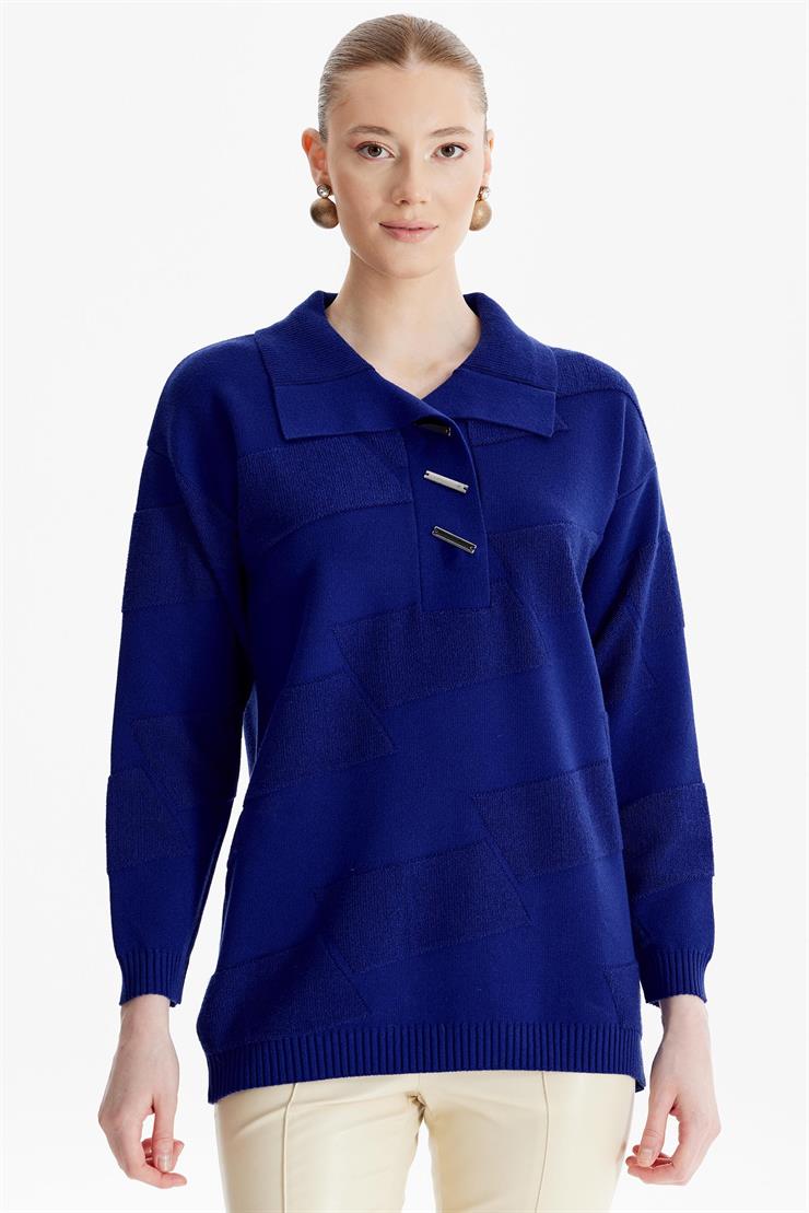 Polo Yakalı Kabartma Örgülü Triko Tunik SAKS